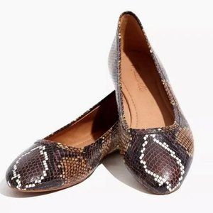 The Reid Ballet Flat in Snake Embossed Leather, Madewell, Size 7.5